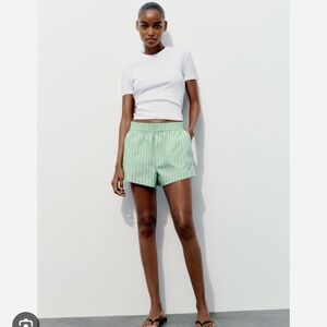 Zara Green Striped Shorts